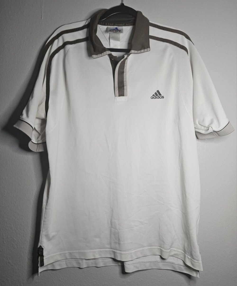 Adidas Y2K White Brown Athletic Flag Tag Polo Men's Size L (USA, Mexico, Canada)